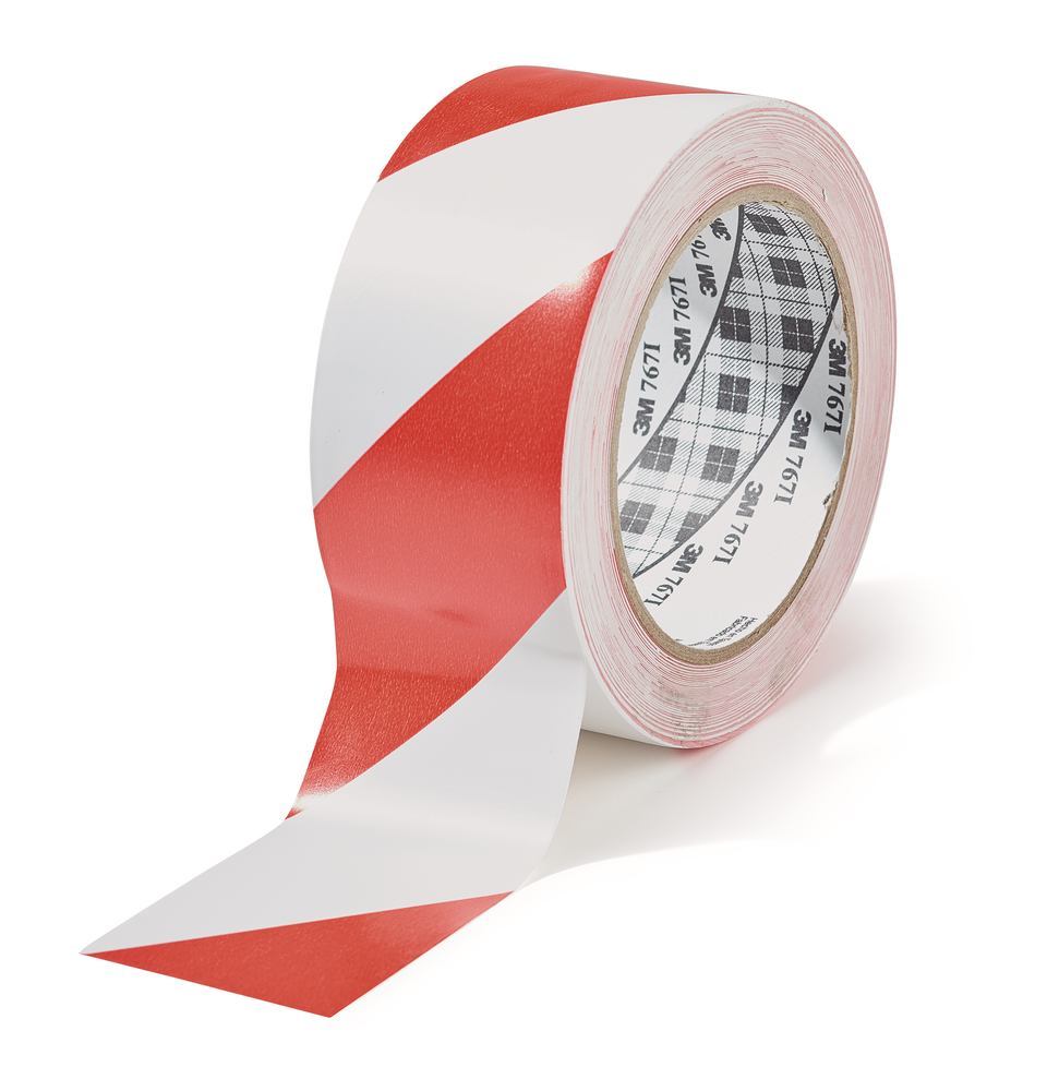 Adhesive hazard warning tape, red/white, PVC-film, self-adhesive, L 33 m - Luminix Health