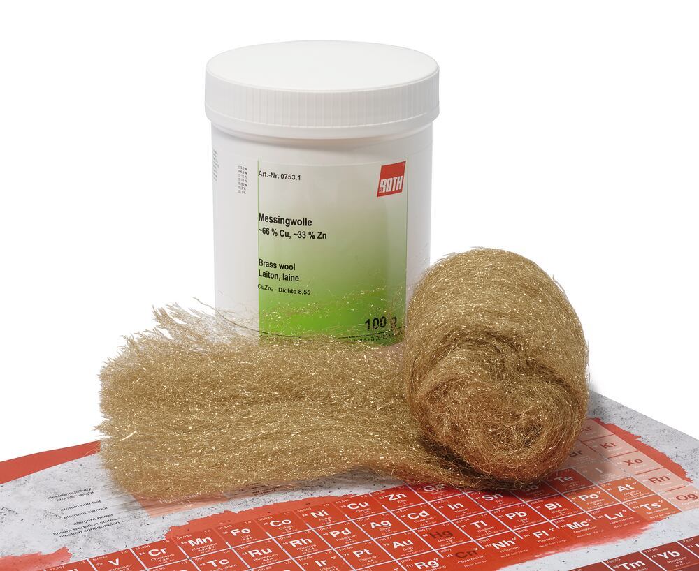 Brass wool, approx. 66 % Cu, approx. 33 % Zn, 100 g, plastic - Luminix Health