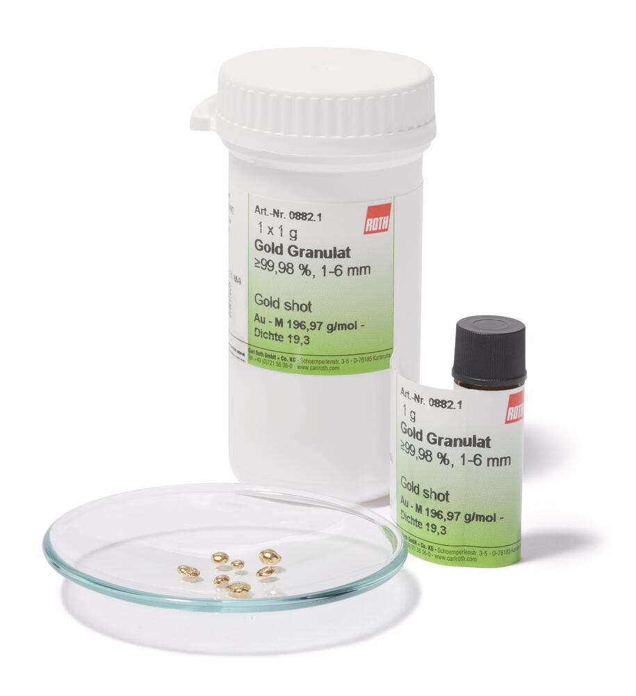 Gold shot, min. 99,95 %, 1-6 mm, 1 g, glass - Luminix Health