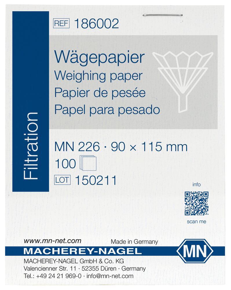 Weighing paper, glassine, booklet with 100 sheets, 115 x 90 mm, 1 unit(s) - Luminix Health