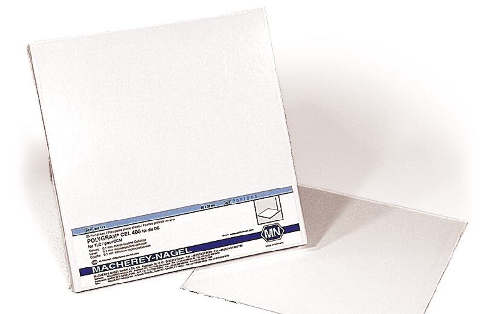 TLC-ready-to-use layers CEL 400 UV254, 20x20cm, glass plate, 0.1mm, flour.-ind. - Luminix Health
