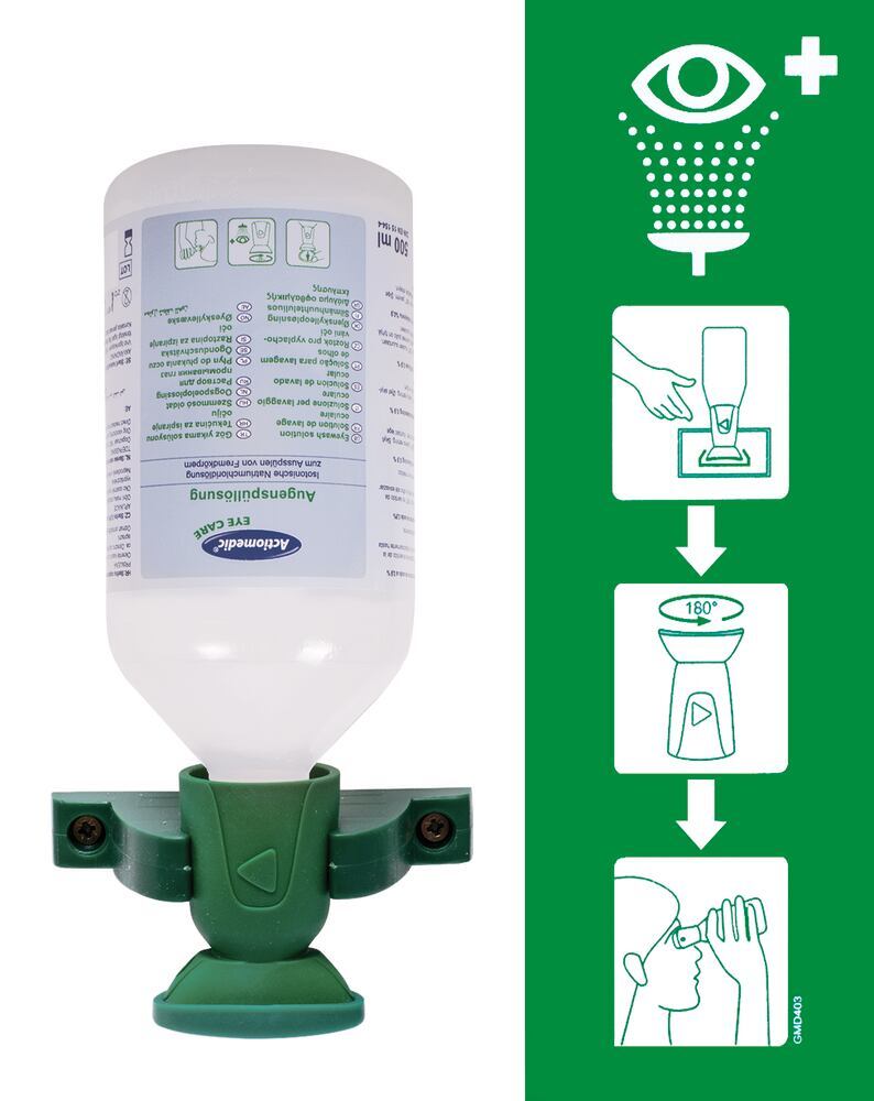 Actiomedic Single eye wash station, With 1 eye wash bottle NaCl solut 0.9% - Luminix Health