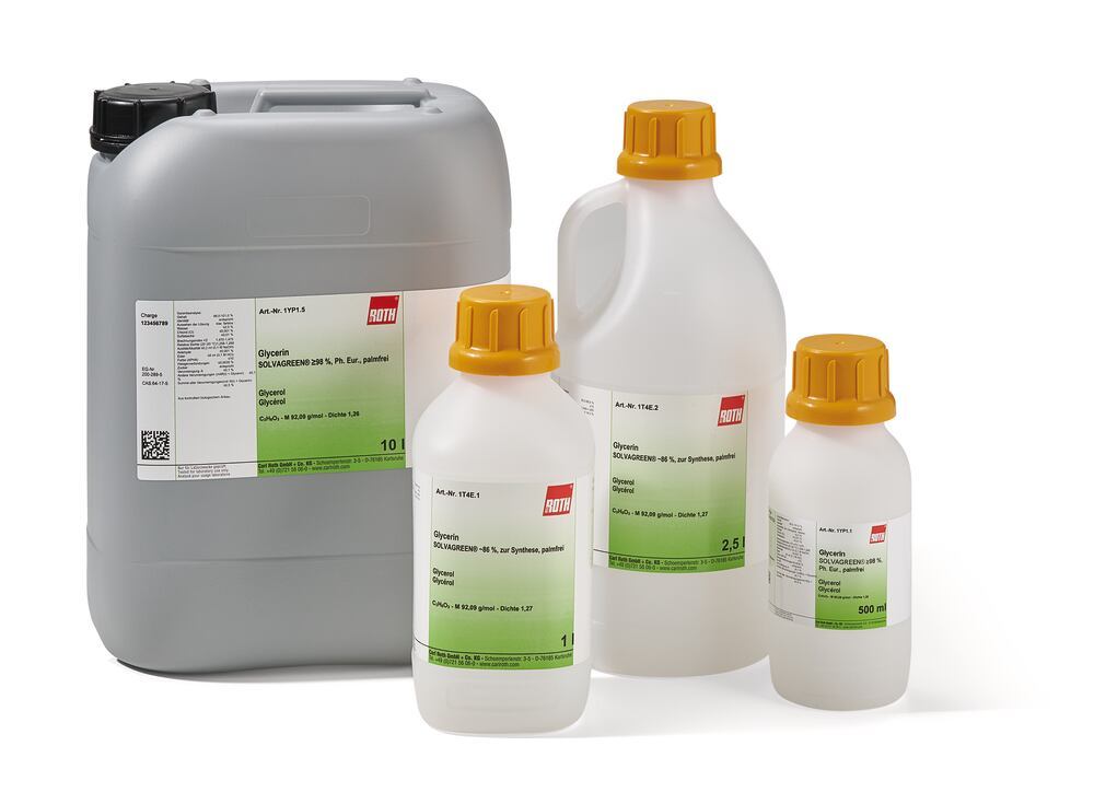 Glycerol SOLVAGREEN®, approx. 86 %, for synthesis, palm-free, 1 l, plastic - Luminix Health