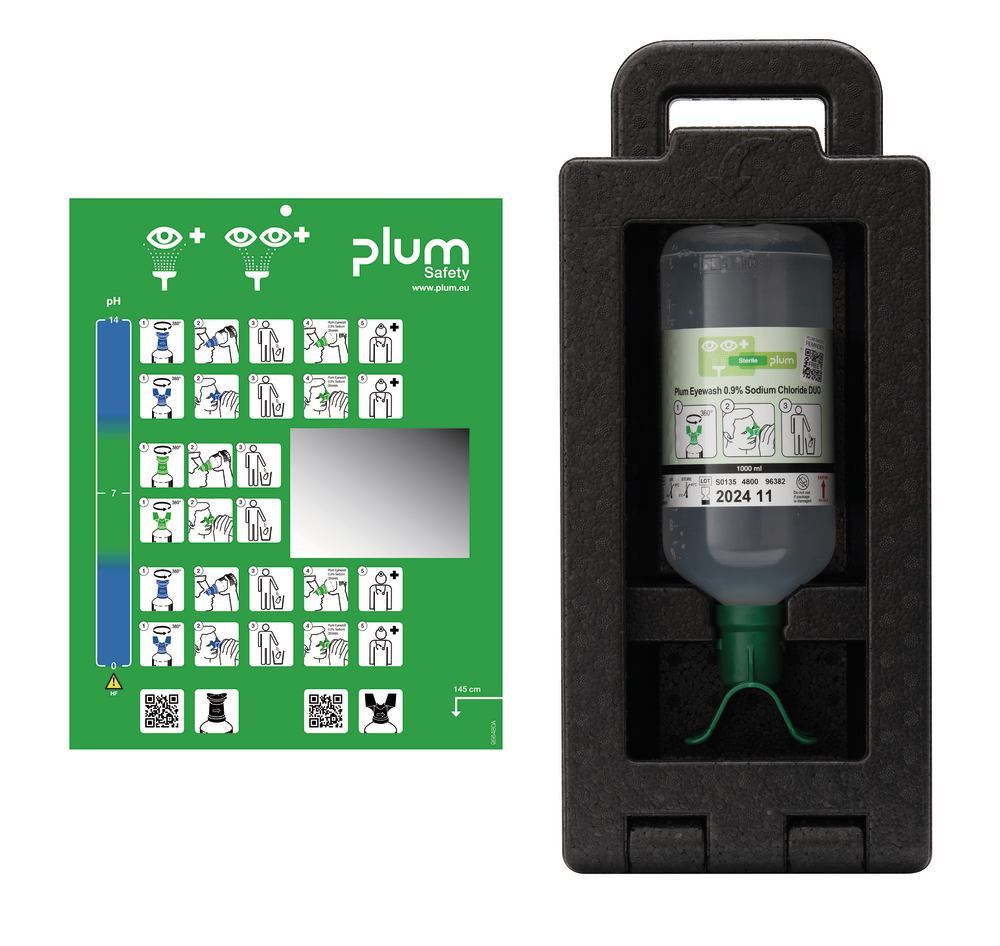Eye wash station Plum iBox 1 with 1 x DUO eye wash solution 1000 ml - Luminix Health