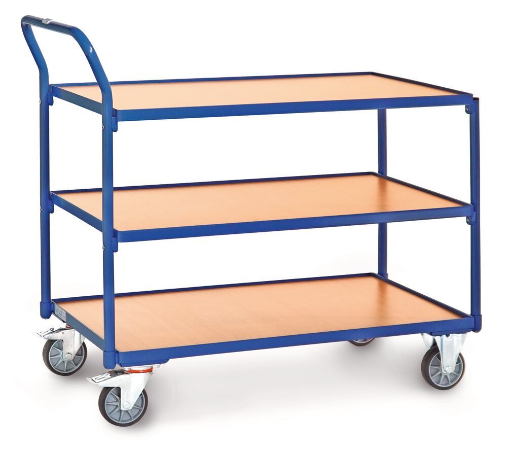 Shelf trolley, wood, 3 shelves, 1000 x 600 mm, 1 unit(s) - Luminix Health