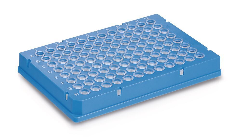 Rigid frame 96 well PCR plate, Low, blue, whole frame, 50 unit(s) - Luminix Health