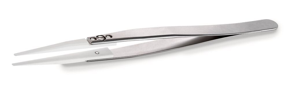 ROTILABO® ceramic tweezers, W. stainl st handle, straight, blunt 2mm, 1 unit(s) - Luminix Health