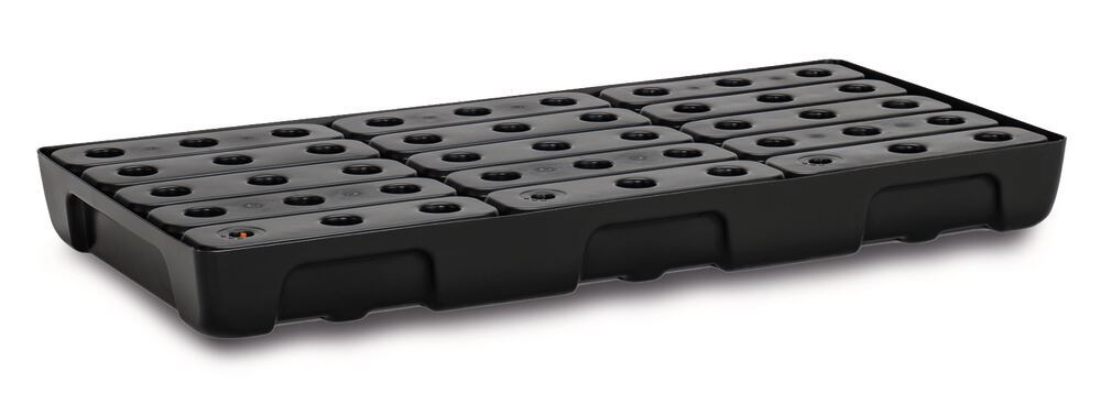 Shelf collecting tray for small drums, PE, 100x50 cm, reten capac 27 l w. grate - Luminix Health