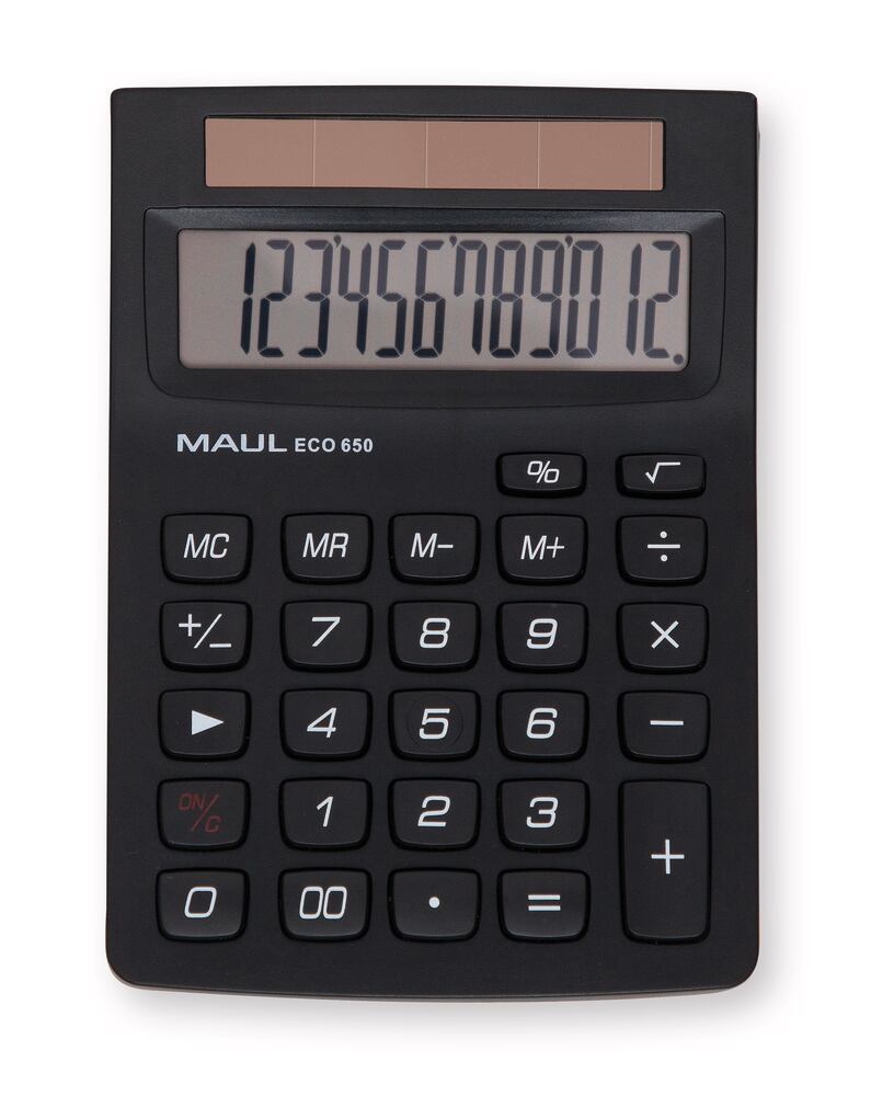ECO 650 solar-powered pocket calculator, L 145 x W 104 x H 33 mm, 97 g, 12-digit - Luminix Health
