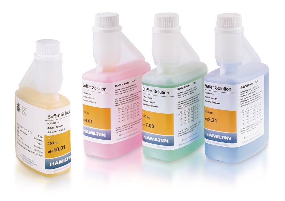 Buffer solution DuraCal pH 9.21 (25 °C), tinted BLUE, with DAkkS certificate - Luminix Health