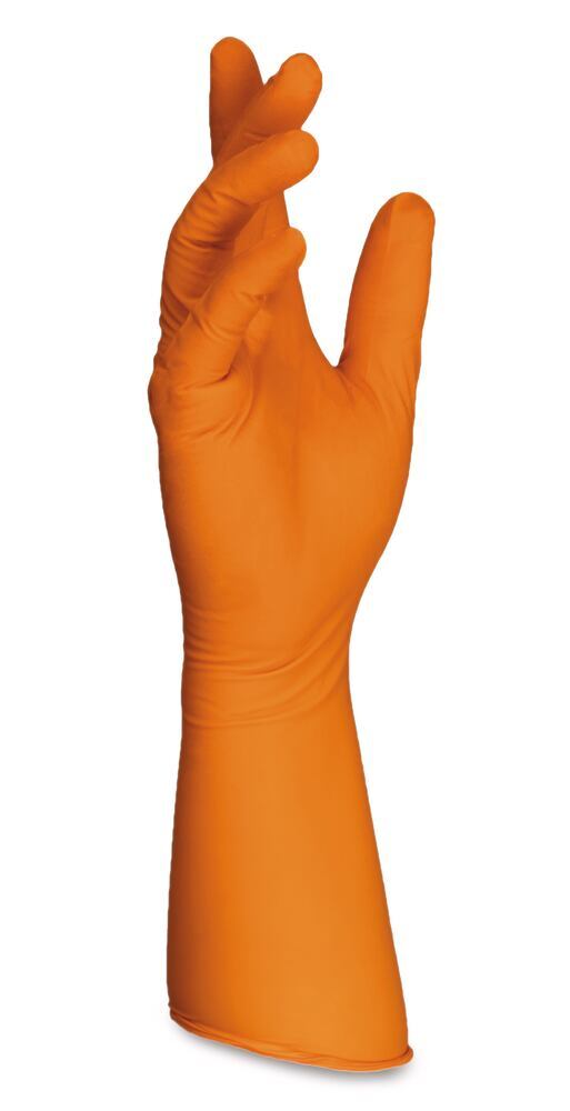 SHIELDskin XTREME orange nitrile 300 DI, Disposable protective gloves L300mm - Luminix Health