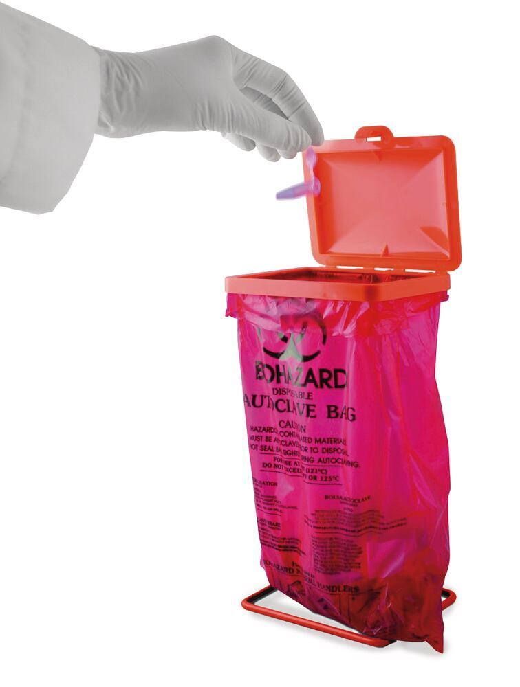 Biohazard bench-top kit, 100 x bag, 220x280mm, 1 x stand, 1 x lid, 1 set - Luminix Health