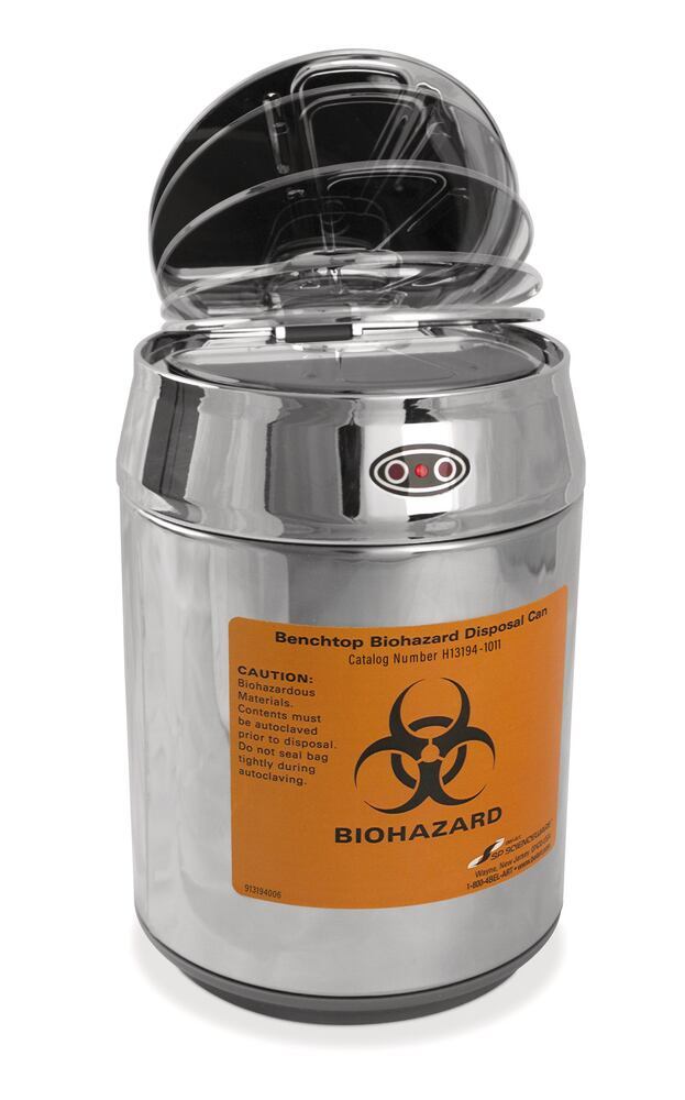Biohazard bench-top waste disposal cont., With sensor in lid, non-contact, 1.5 l - Luminix Health