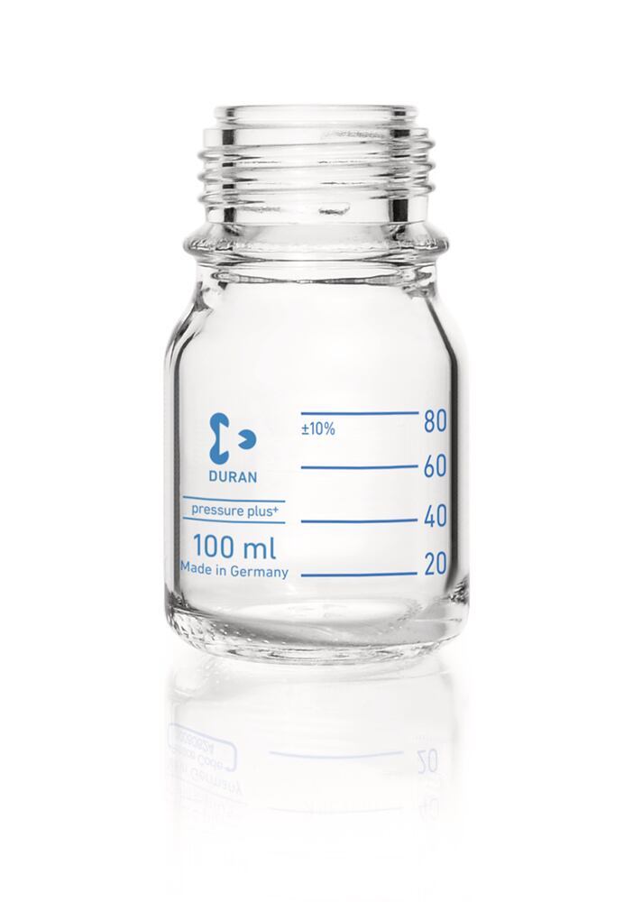 DURAN® pressure+protect+ scr. top bottle, with dust cap, 100 ml, clear glass - Luminix Health