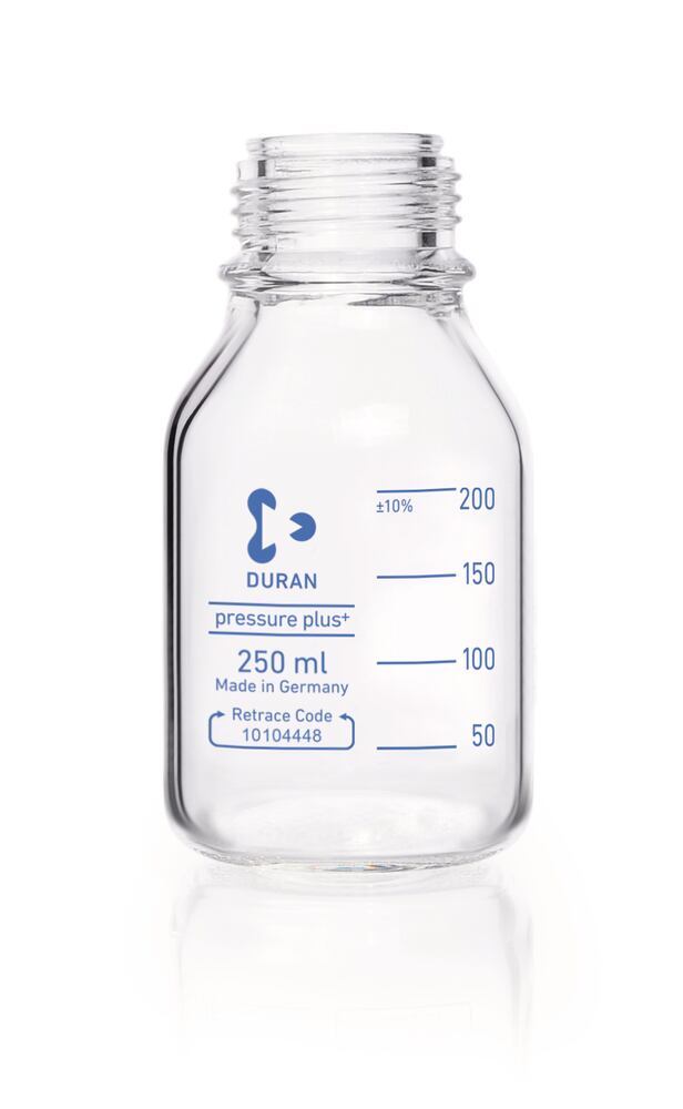 DURAN® pressure+protect+ scr. top bottle, with dust cap, 250 ml, clear glass - Luminix Health