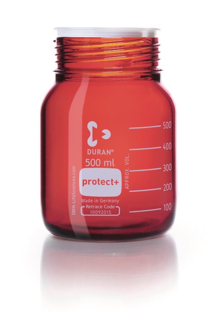 DURAN® protect+ wide mouth bottle, Brown glass, 500 ml, GLS 80 thread - Luminix Health