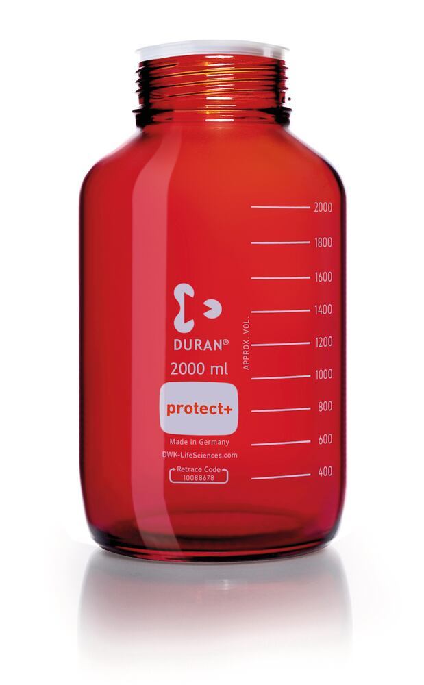 DURAN® protect+ wide mouth bottle, Brown glass, 2000 ml, GLS 80 thread - Luminix Health