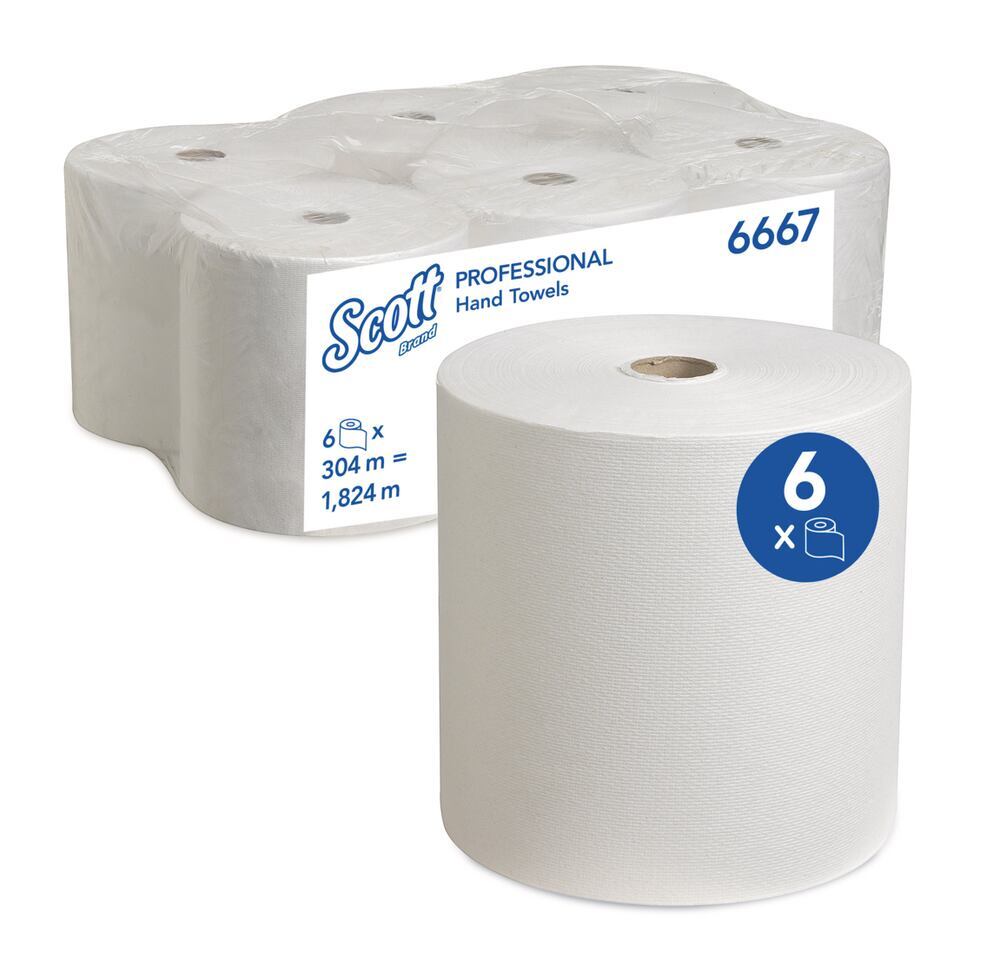 Rolled hand towels SCOTT 6667, Airflex paper, 1-ply, 19.8 cm x 304 m, 6 roll(s) - Luminix Health