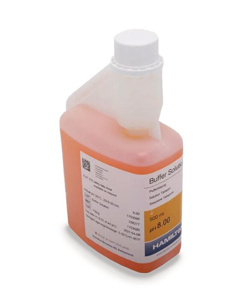 Buffer solution DuraCal pH 8.00 (25 °C), tinted ORANGE,, 500 ml, dosage bottle - Luminix Health