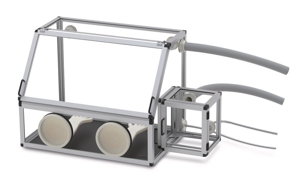 SICCO glove box with airlock, Vitrum, boro glass, 1210 x 600 x 700 cm, 1 unit(s) - Luminix Health