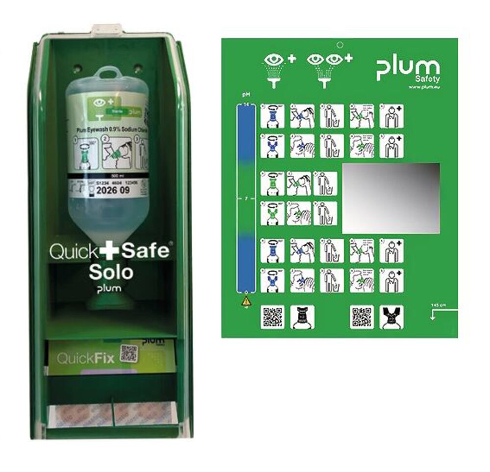 QuickSafe Solo box, Eye wash 500ml, QuickFix Elastic plaster, 1 unit(s) - Luminix Health