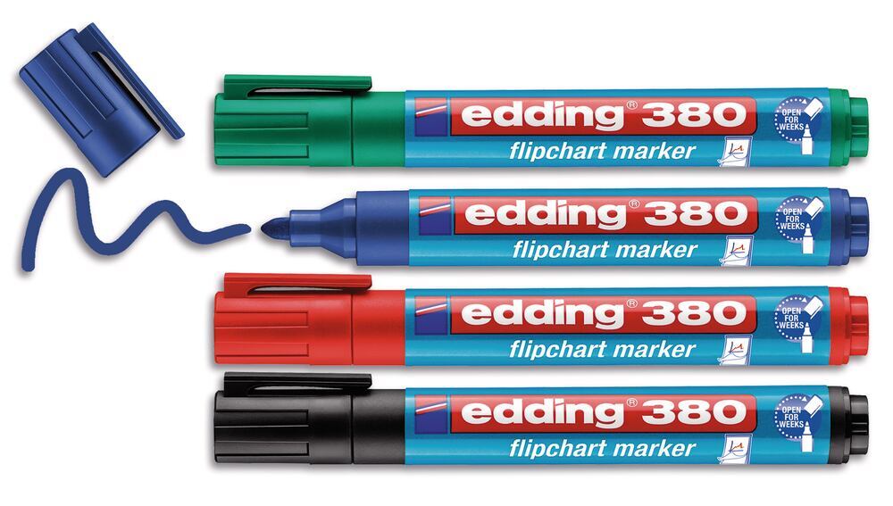 Edding flipchart marker, set of 380, Black, blue, red, green, 1.5-3 mm - Luminix Health