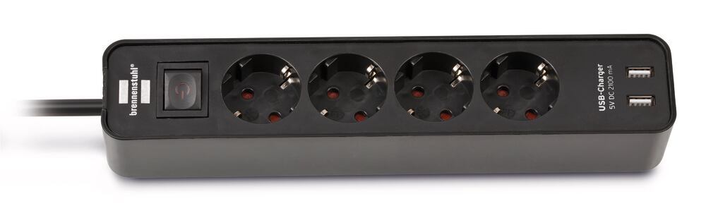 Ecolor socket outlet, 4-way with USB, black, 1 unit(s) - Luminix Health