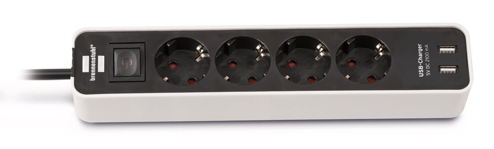 Socket outlet, 4-way with USB, black/white, 1 unit(s) - Luminix Health