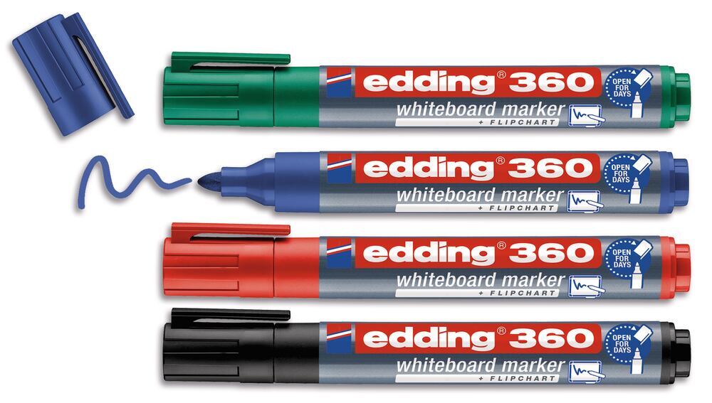 Edding whiteboard marker, set of 360, Black, blue, red, green, 1.5-3 mm - Luminix Health