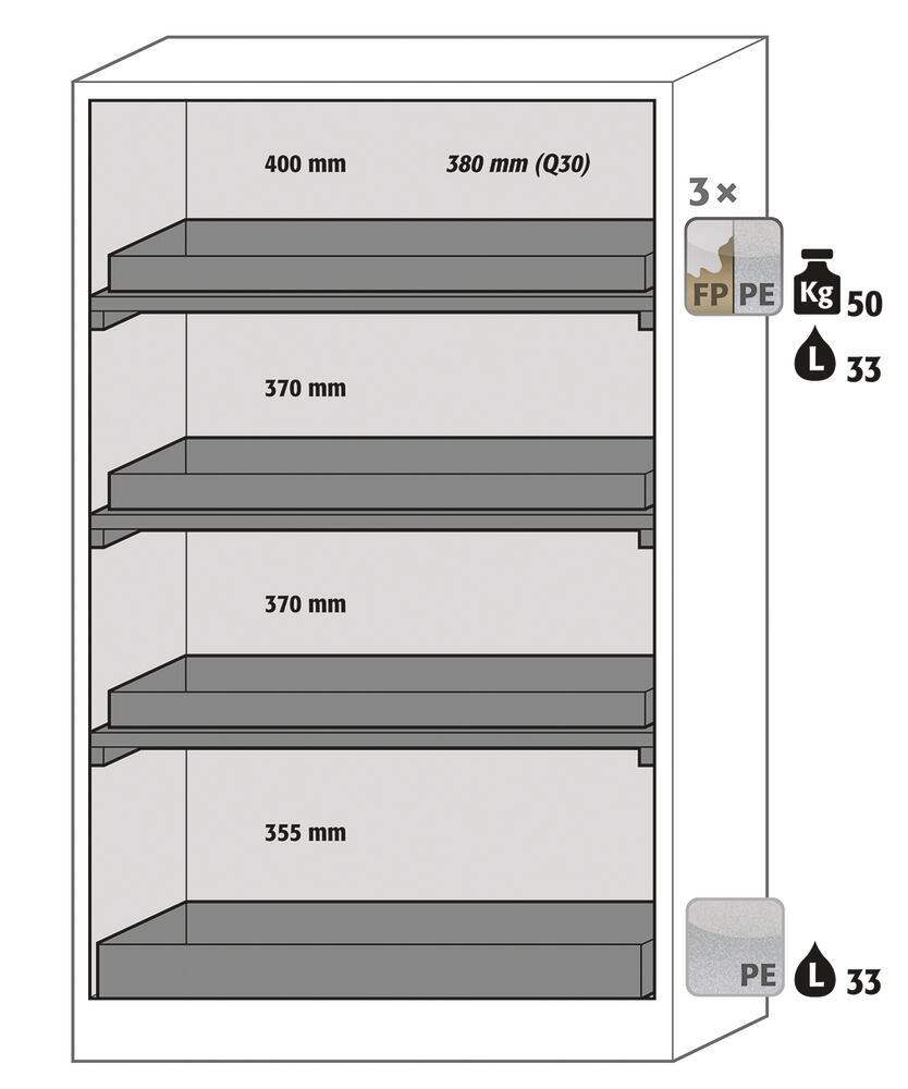 Safety cabinet Q-CLASSIC-90, 2-door, 4xtray shelves, 1xbottom tray, m-f, yel - Luminix Health
