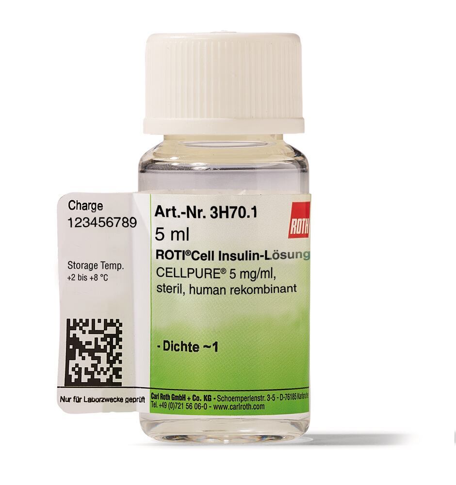 ROTI®Cell Insulin solution, CELLPURE, 5 mg/ml, human recombinan, sterile, 5 ml - Luminix Health