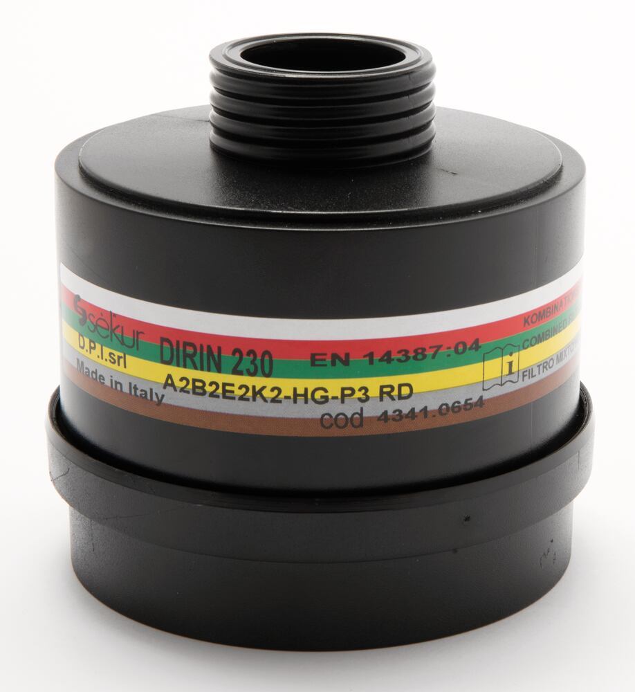 SEKUR DIRIN 230 combination filter, A2B2E2K2Hg-P3 RD to EN14387, thread EN148-1 - Luminix Health