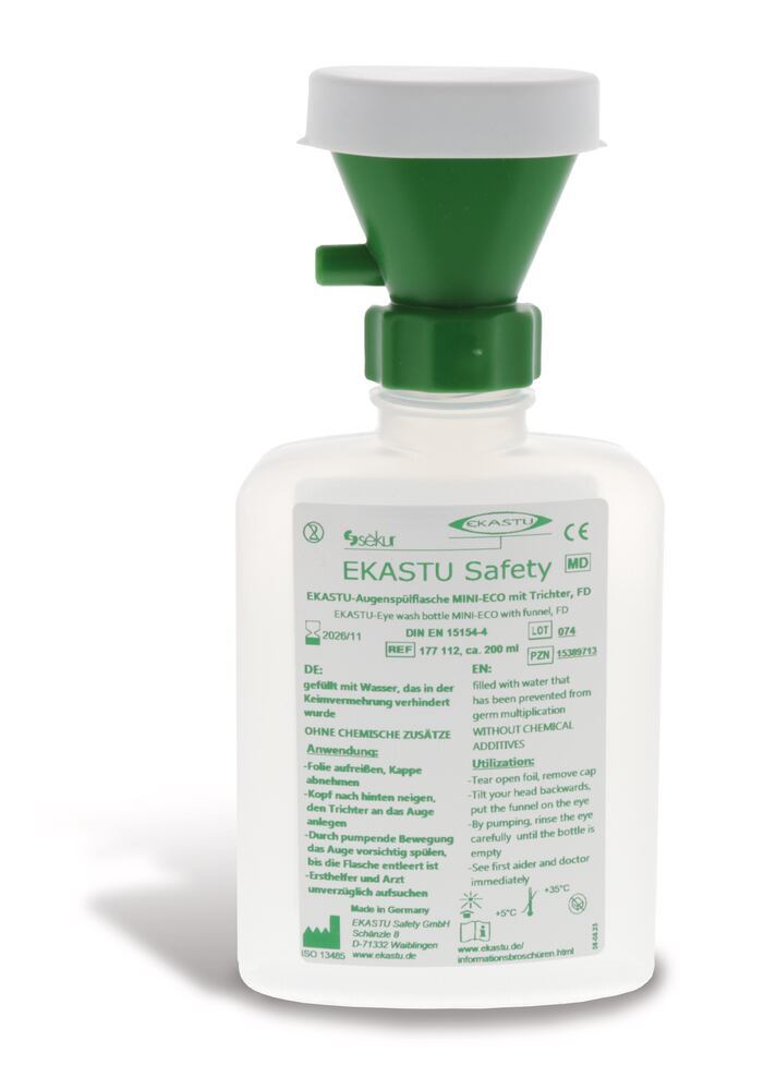 EKASTU MINI-ECO eye wash bottle, Acc. to DIN EN 15154-4, 200 ml, 1 unit(s) - Luminix Health