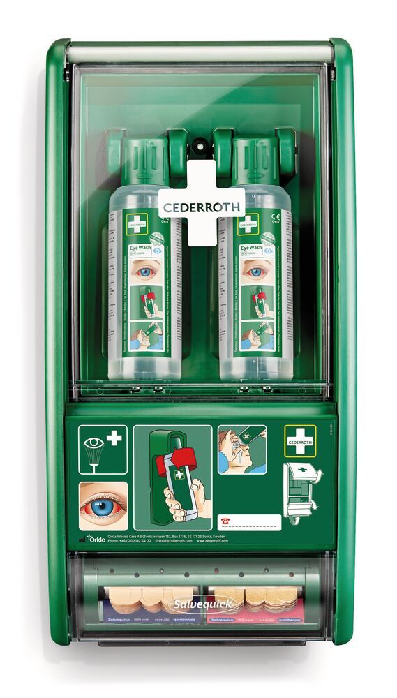 CEDERROTH Eye Wash Station, Incl. 2x eye wash. 500ml & plaster disp., 1 unit(s) - Luminix Health