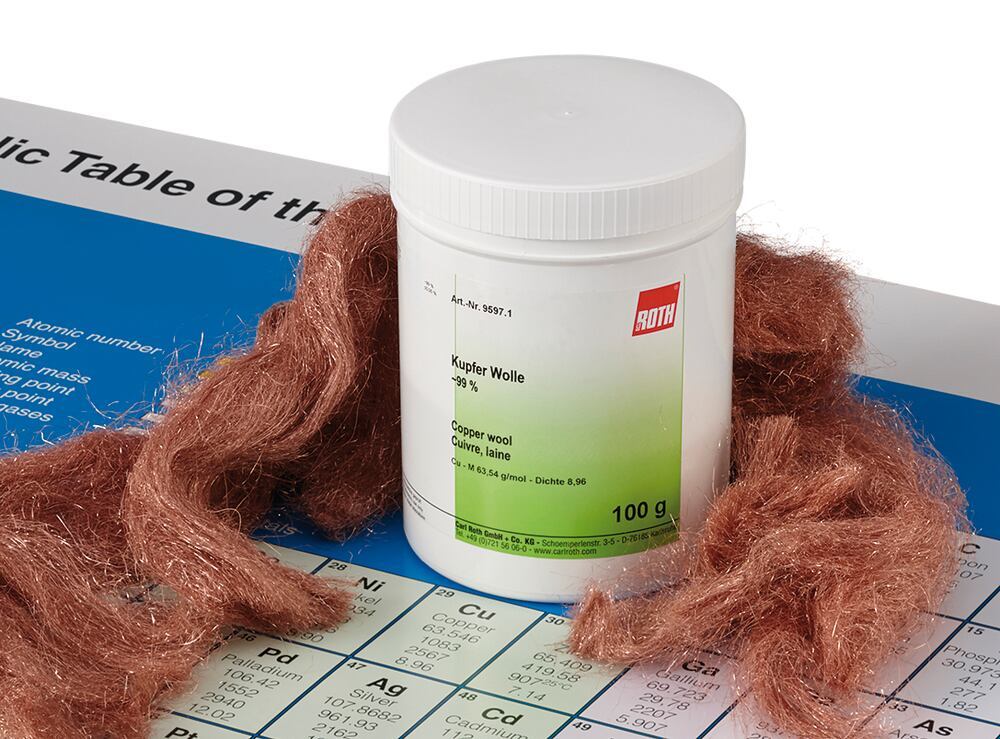 Copper wool, approx. 99 %, 100 g, plastic - Luminix Health