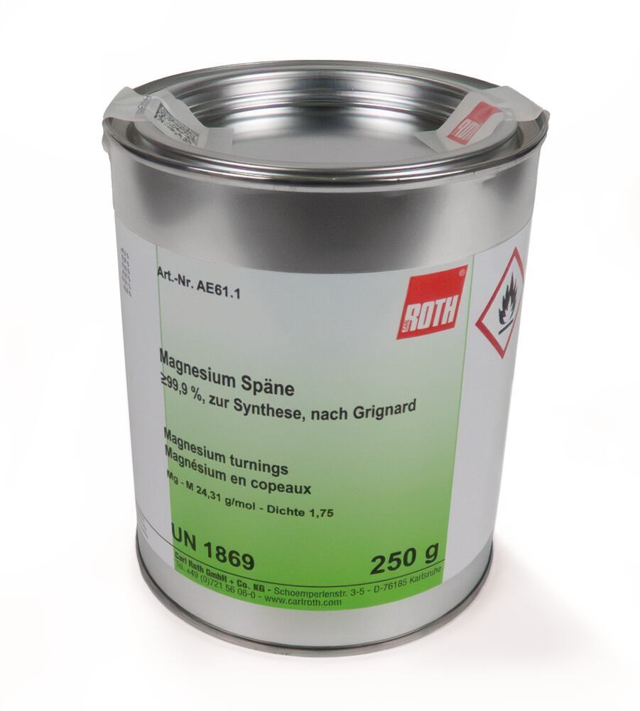 Magnesium Filings, min. 99,9 %, acc. to Grignard, for synthesis, 250 g, tin - Luminix Health