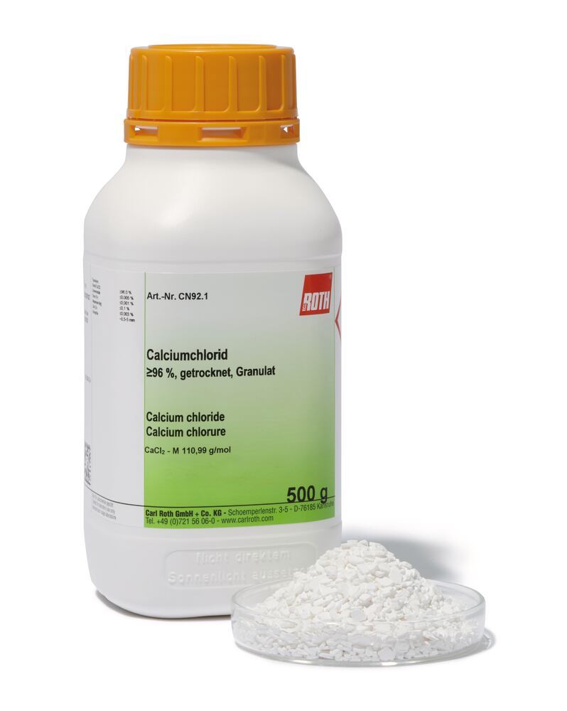 Calcium chloride, min. 96 %, dehydrated, granular material, 500 g, plastic - Luminix Health