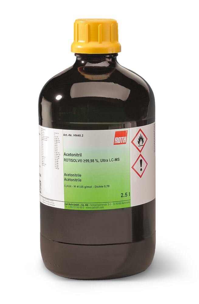 Acetonitrile ROTISOLV®, min. 99.98 %, Ultra LC-MS, 1 l, glass - Luminix Health