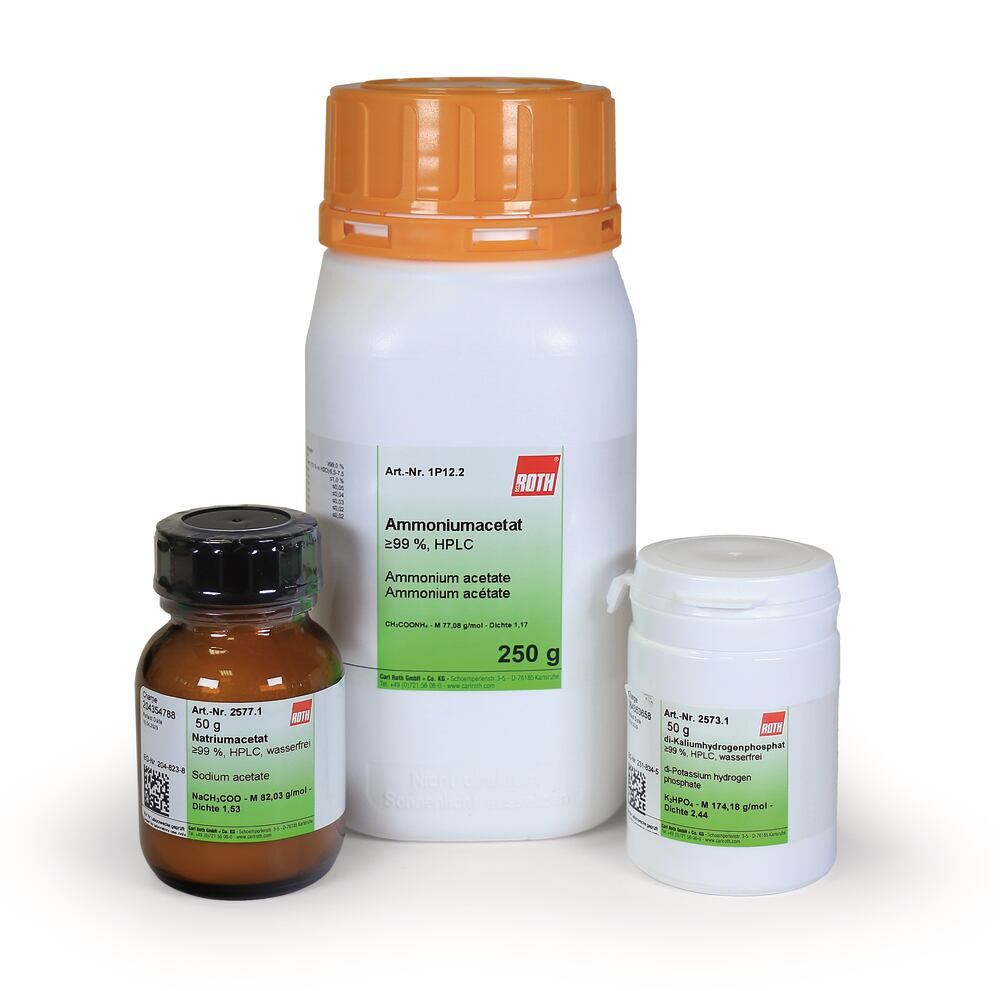 Sodium acetate trihydrate, min. 99,5 %, HPLC, 50 g, plastic - Luminix Health