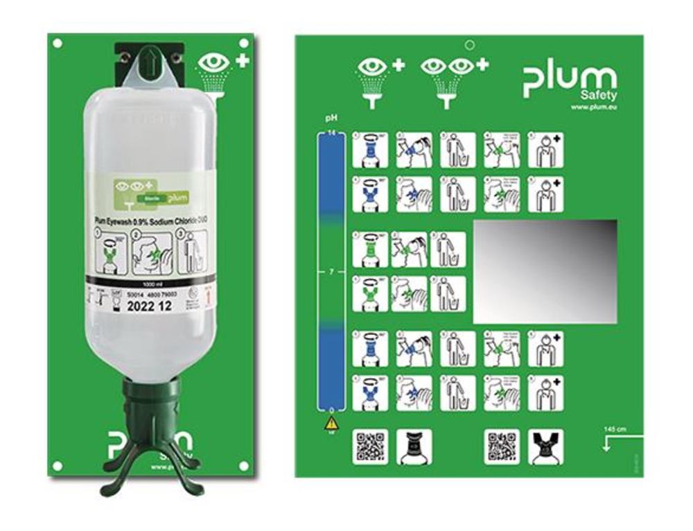 Wall-eye wash station, 1000 ml, for 2 eyes, incl. wall attachment etc. - Luminix Health