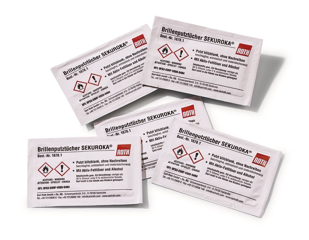 SEKUROKA®-lens cleansing tissues, with active grease remover and alcohol - Luminix Health
