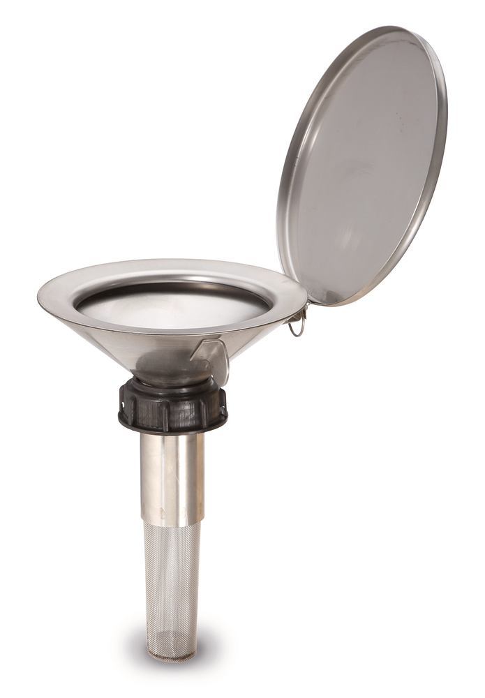Safety funnel made of stainless steel, Slimline, DIN50 thread, with lid, - Luminix Health