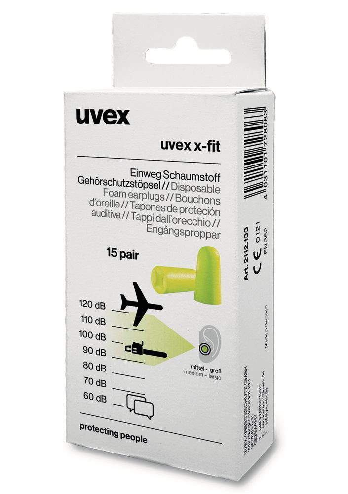 X-fit ear plugs, by UVEX, EN 352-2, in the mini box, 15 pair - Luminix Health