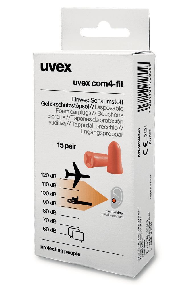 Com4-fit ear plugs, by UVEX, EN 352-2, in the mini box, 15 pair - Luminix Health