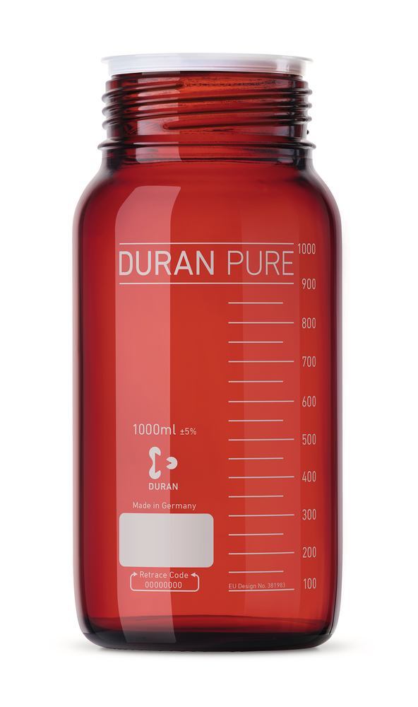 DURAN PURE wide mouth screw top bottle , Brown glass, 1.0 l, GLS 80 thread - Luminix Health