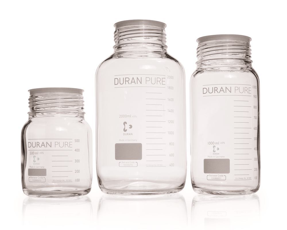DURAN PURE wide mouth screw top bottle , Clear glass, 5.0 l, GLS 80 thread - Luminix Health