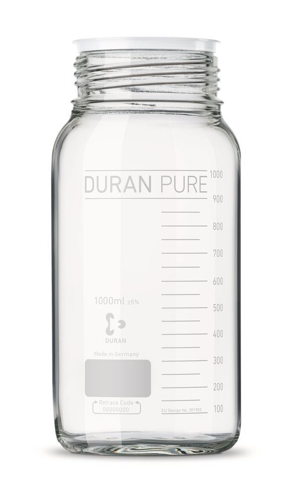 DURAN PURE wide mouth screw top bottle , Clear glass, 1.0 l, GLS 80 thread - Luminix Health