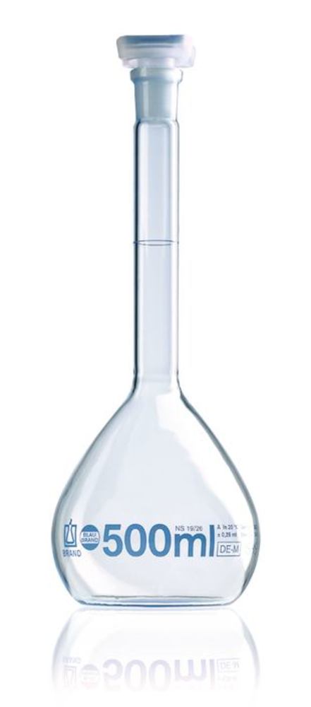 Vol. flask Blaubrand, cl.A, HDPE stop, Borosil glass 3.3, 5.000 ml - Luminix Health