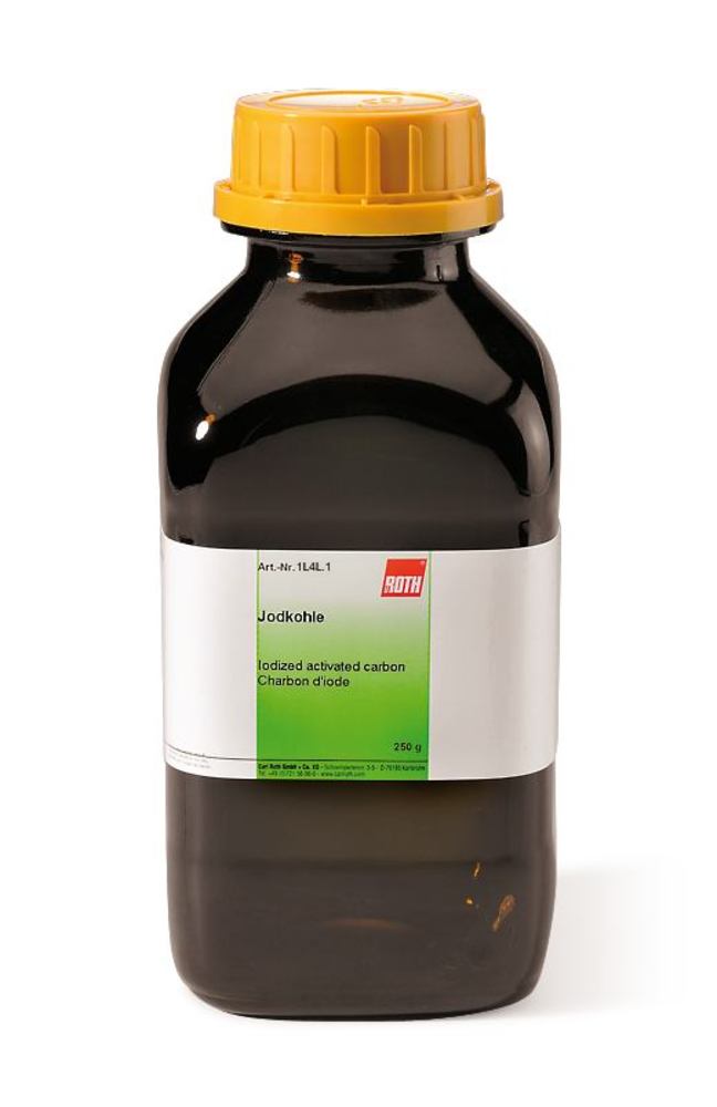 Iodized activated carbon, for absorption of mercury vapours, 250 g, glass - Luminix Health