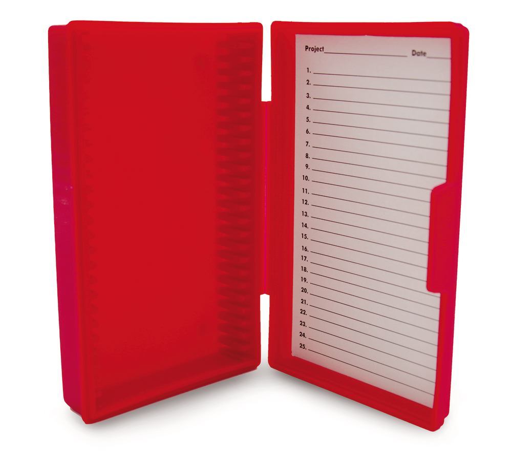 Microscope slide box, 25 slots, red, 1 unit(s) - Luminix Health